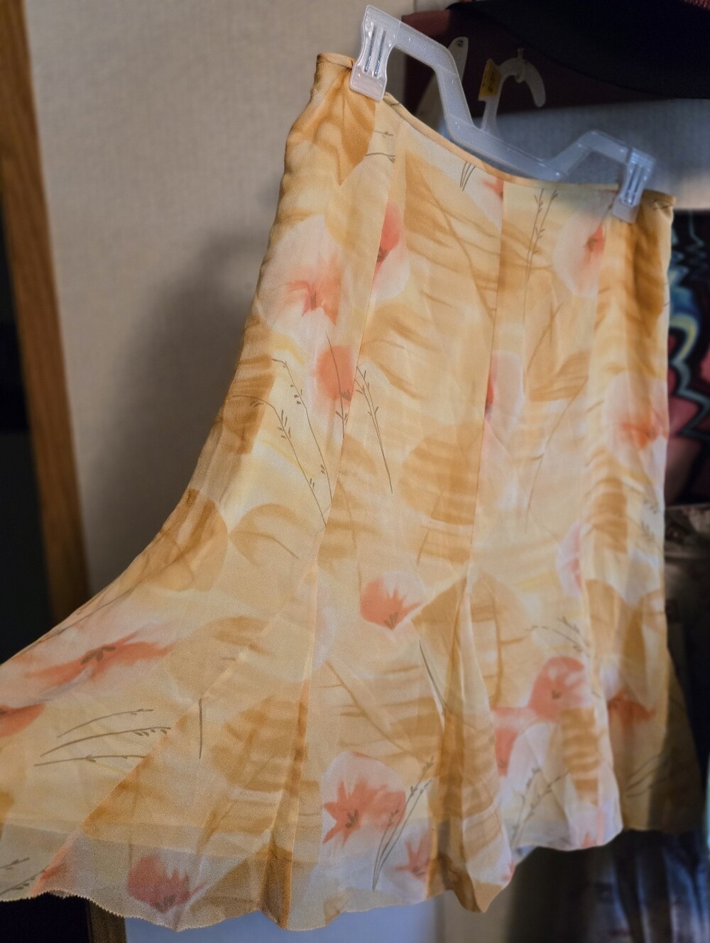 Floral A-Line Midi Skirt in Peach